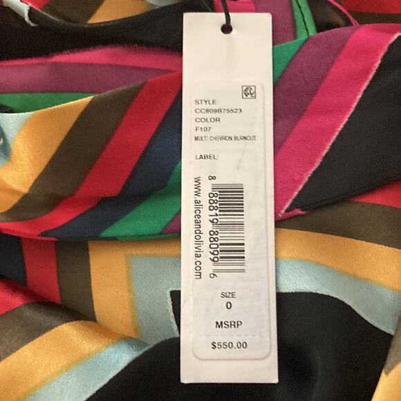 Alice + Olivia Rainbow Chevron Stripe LEXA Belted Fit & Flare Midi Dress Size 0 - Picture 7 of 10